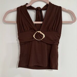 Chocolate Brand Brown Halter Camisole with Gold Ring